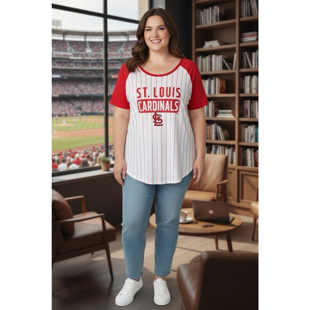 Fanatics White St. Louis Cardinals Cooperstown Raglan Stripe Tee size XXL
